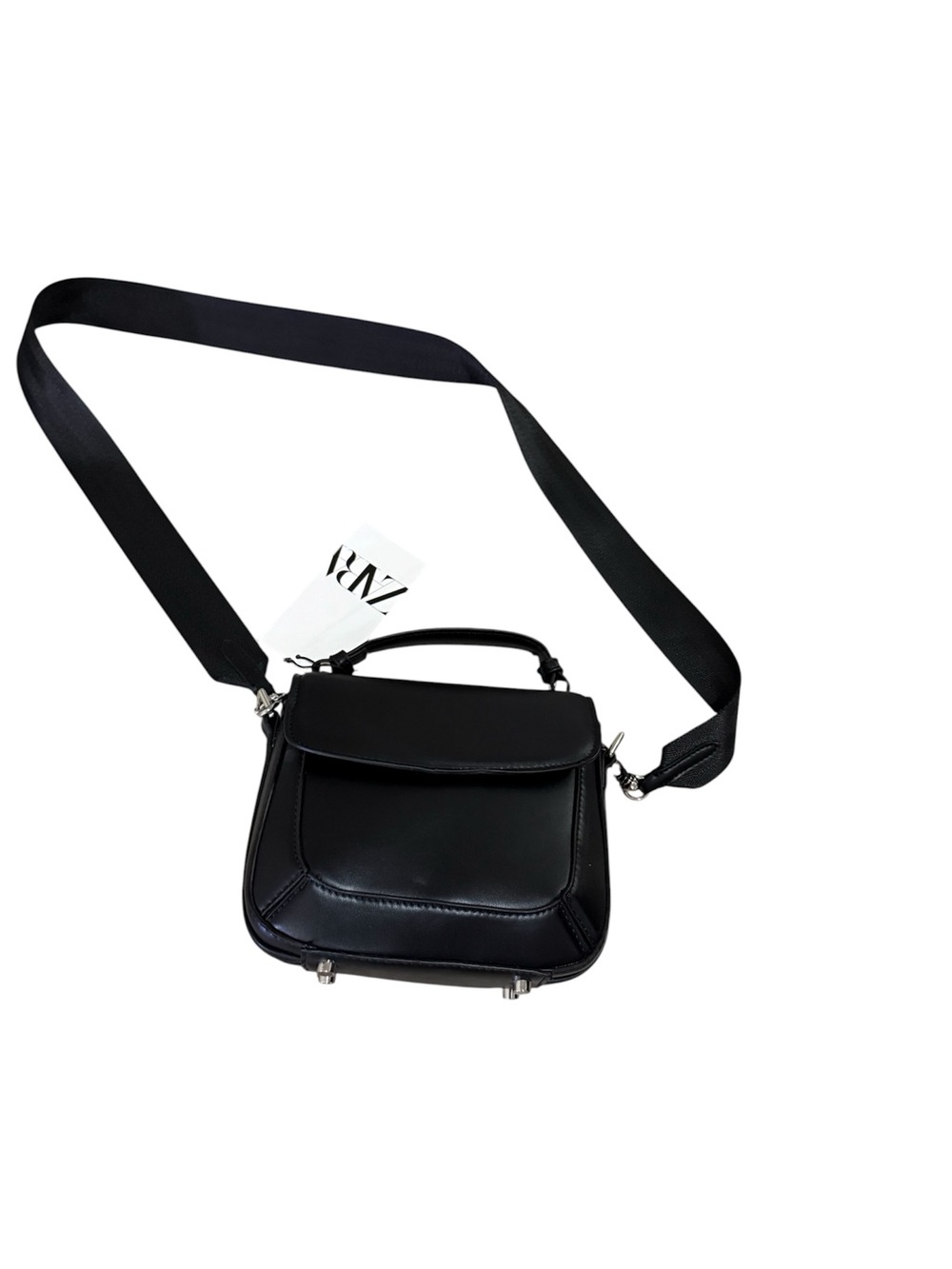 Zara Black Leather Crossbody Bag with Top Handle